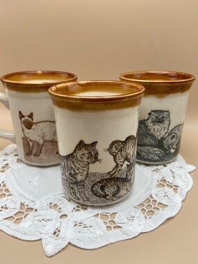 Set of 3 Biltons Vintage Cat Stoneware Coffee Mugs Made in England